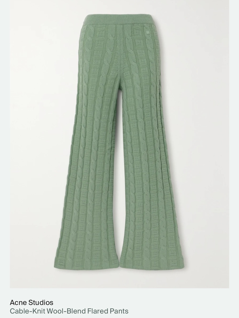 Acne Cable-Knit Wool-Blend Flared Pants in Sage Green